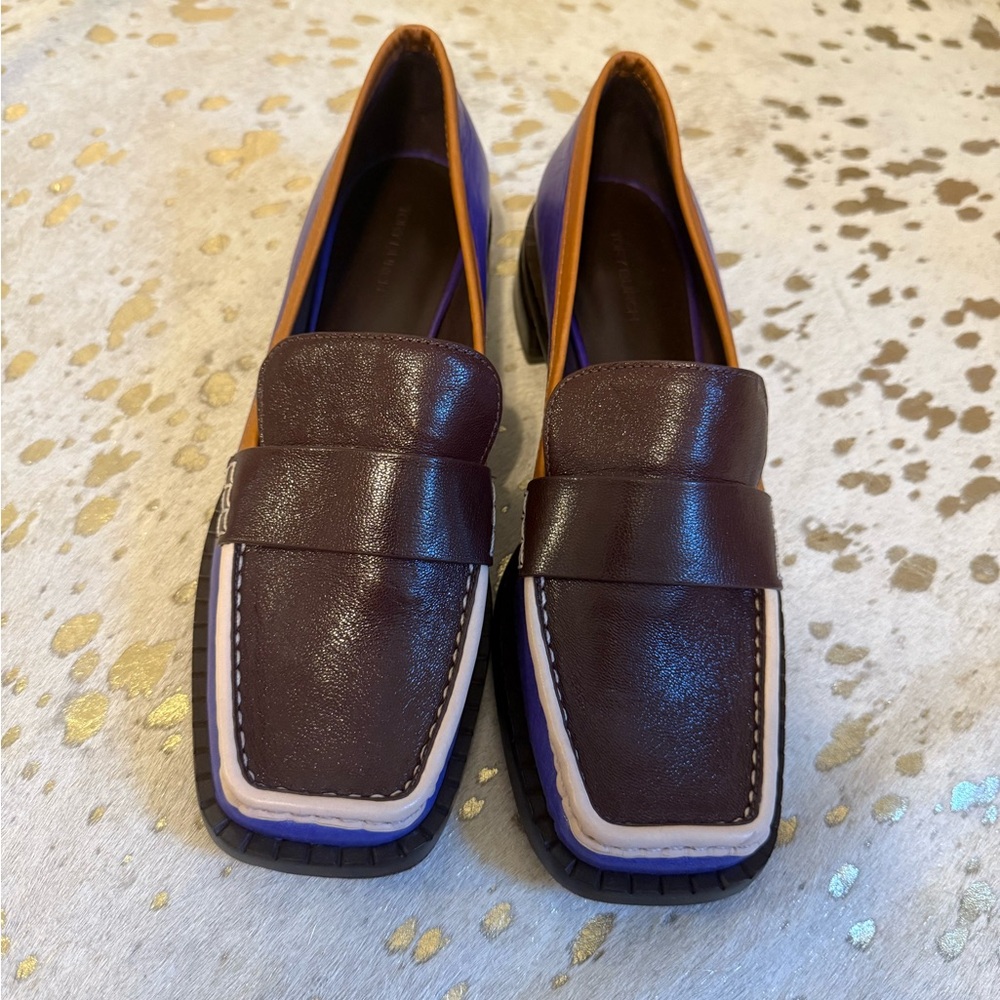 TORY BURCH 70S SQUARE LOAFER IN PLUM/DEEP PURPLE/TAN CUOIO